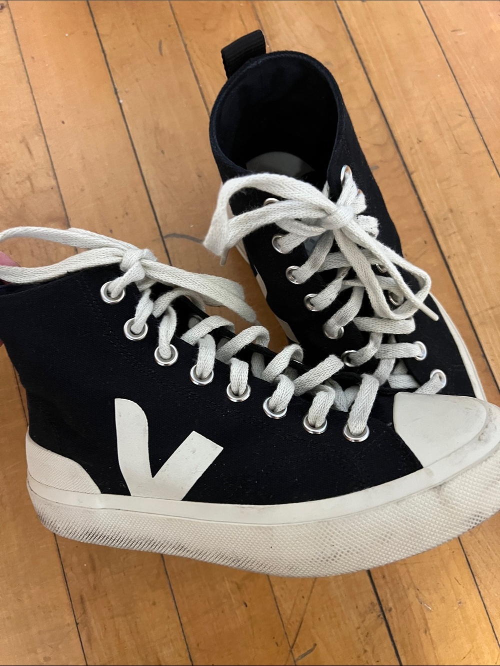 Black Veja boysHigh-Top Canvas Sneakers with White Accents